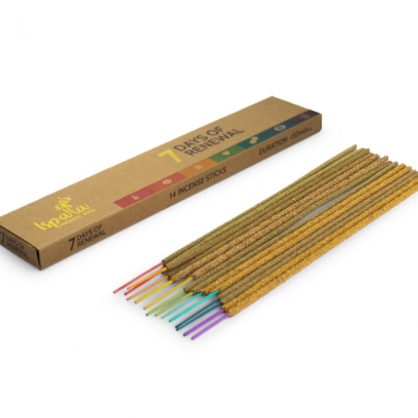 Ispalla Palo Santo Wild Herbs Florals Incense - 7 Days of Chakra Renewal packaging and sticks on white background