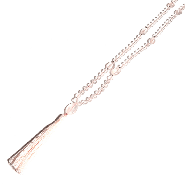 Close up of Handmade Love Mala Necklace – Rose Quartz Heart Chakra Healing
