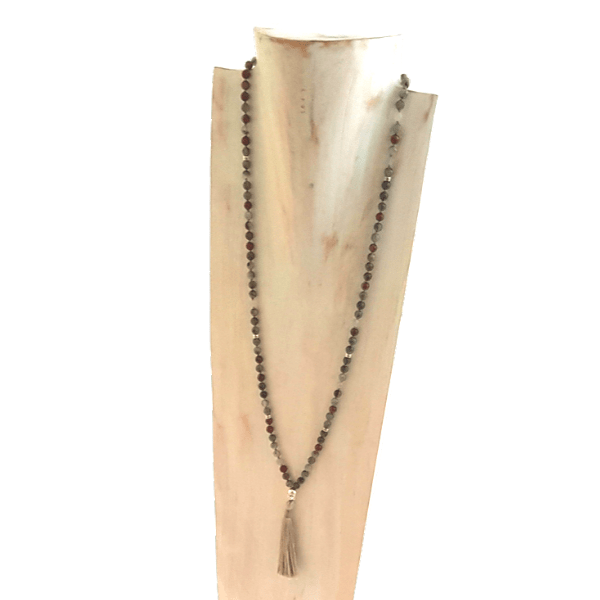 Handmade Bloodstone Empowering mala necklace with Buddha head guru bead on jewellery bust