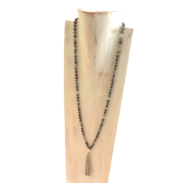 Handmade Empowering Mala Necklace – Bloodstone for Strength & Protection  on jewellery bust