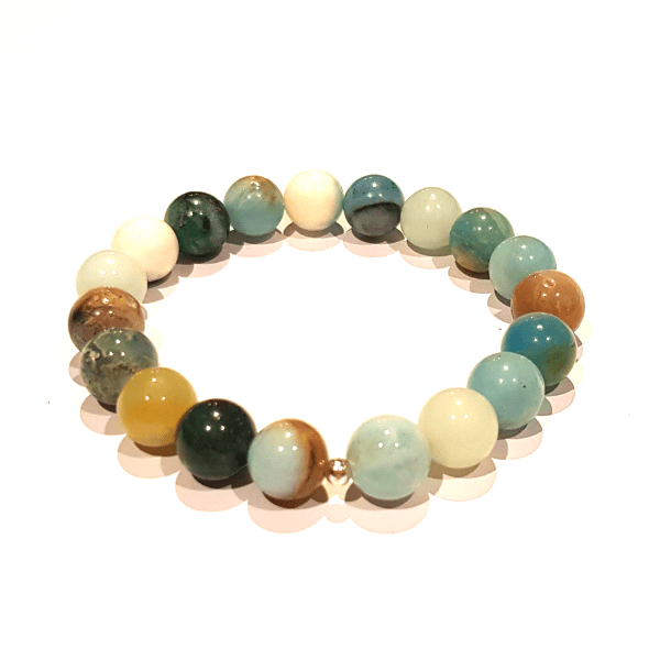 Handmade Hope Bracelet – Amazonite for Manifestation & Chakra Healing on white background