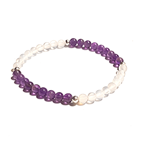 Handmade Nourishing Bracelet – Amethyst & White Agate for Balance on white background