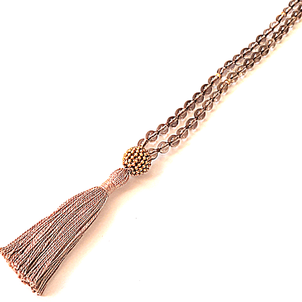 Close up of Handmade Nurturing Mala Necklace – Smokey Quartz for Grounding & Balance 