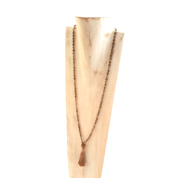 Handmade Nurturing Mala Necklace – Smokey Quartz for Grounding & Balance  on jewellery bust