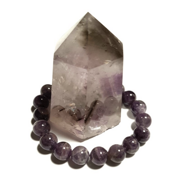 Refocusing Bracelet – Handmade Amethyst & Crown Chakra Crystal Bracelet with Amethyst Tower