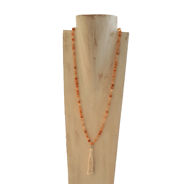 Handmade Sacral Chakra Mala Necklace – Carnelian for Passion & Creativity on jewellery bust