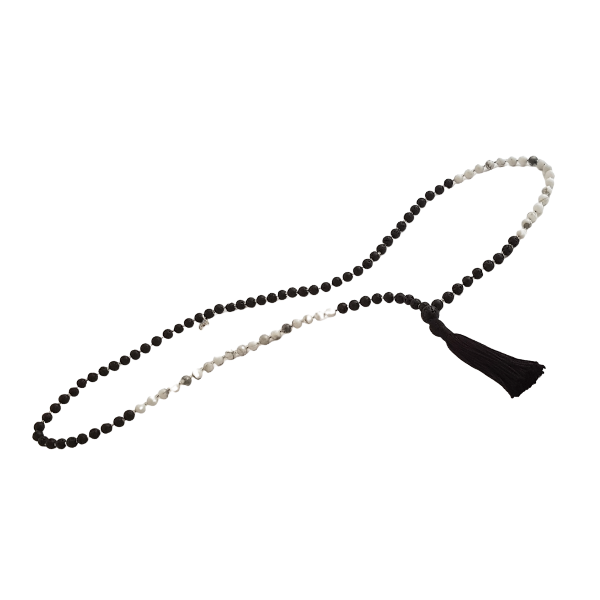 Handmade Serenity Mala Necklace – Howlite & Lava Stone for Calm & Grounding table