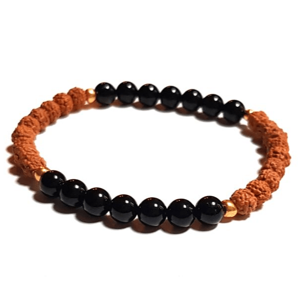 Handmade Shielding Bracelet - Black Tourmaline & Rudraksha for Protection on white background