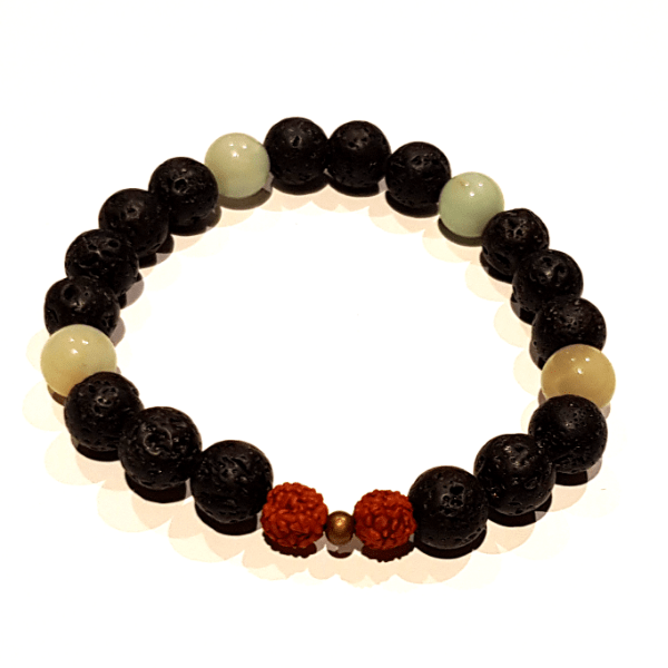 Handmade Strengthening Bracelet – Lava, Amazonite & Rudraksha with white background