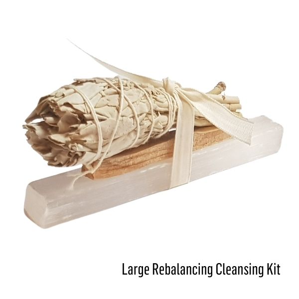 Large smudging kit with white sage, large selenite stick and Palo Santo