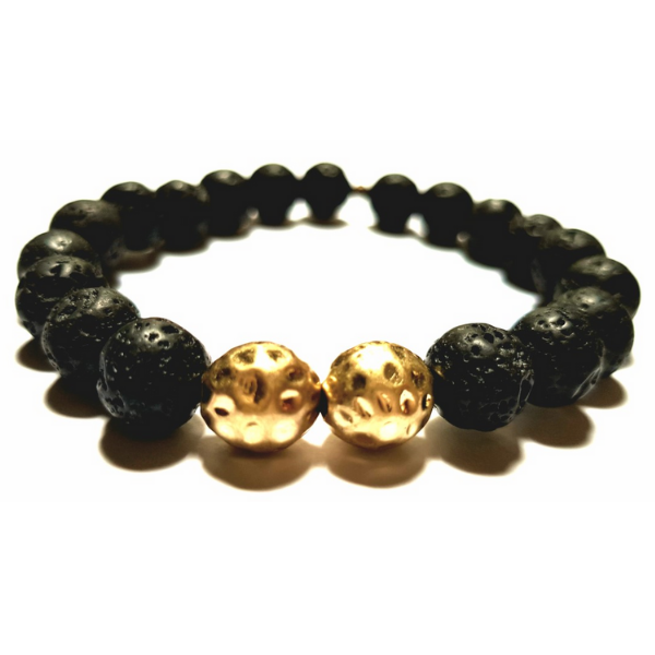 Handmade Lava Bead Rebalancing Bracelet with two Gunmetal centerpiece beads