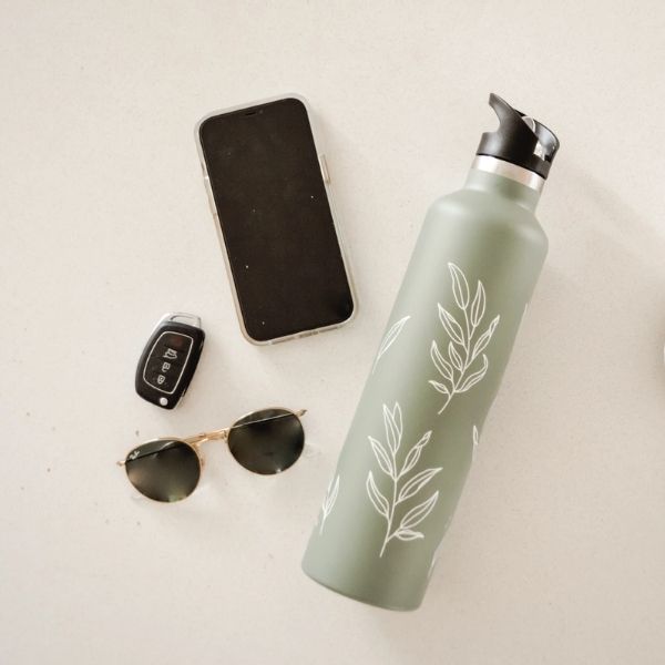 My Thermie Olive 1 litre Drink Bottles with phone keys and car key