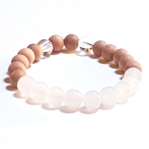 Handmade Opportunity Bracelet – Rosewood, White Agate & Quartz on white table
