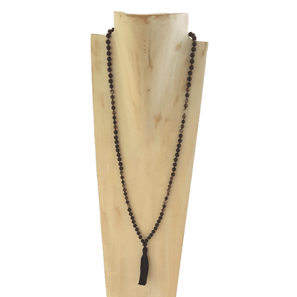 Self-Acceptance Mala Necklace – Tourmaline & Lava for Confidence on jewellery bust